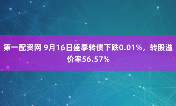 第一配资网 9月16日盛泰转债下跌0.01%，转股溢价率56.57%